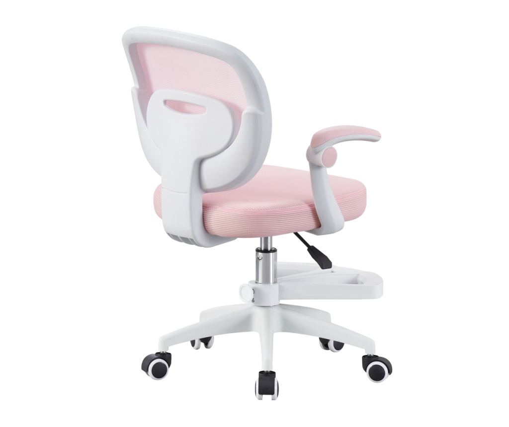 Scaun de birou, hidraulic si pivotant, pentru copii, rotativ cu sezut din spuma, spatar ergonomic, culoare roz - 3