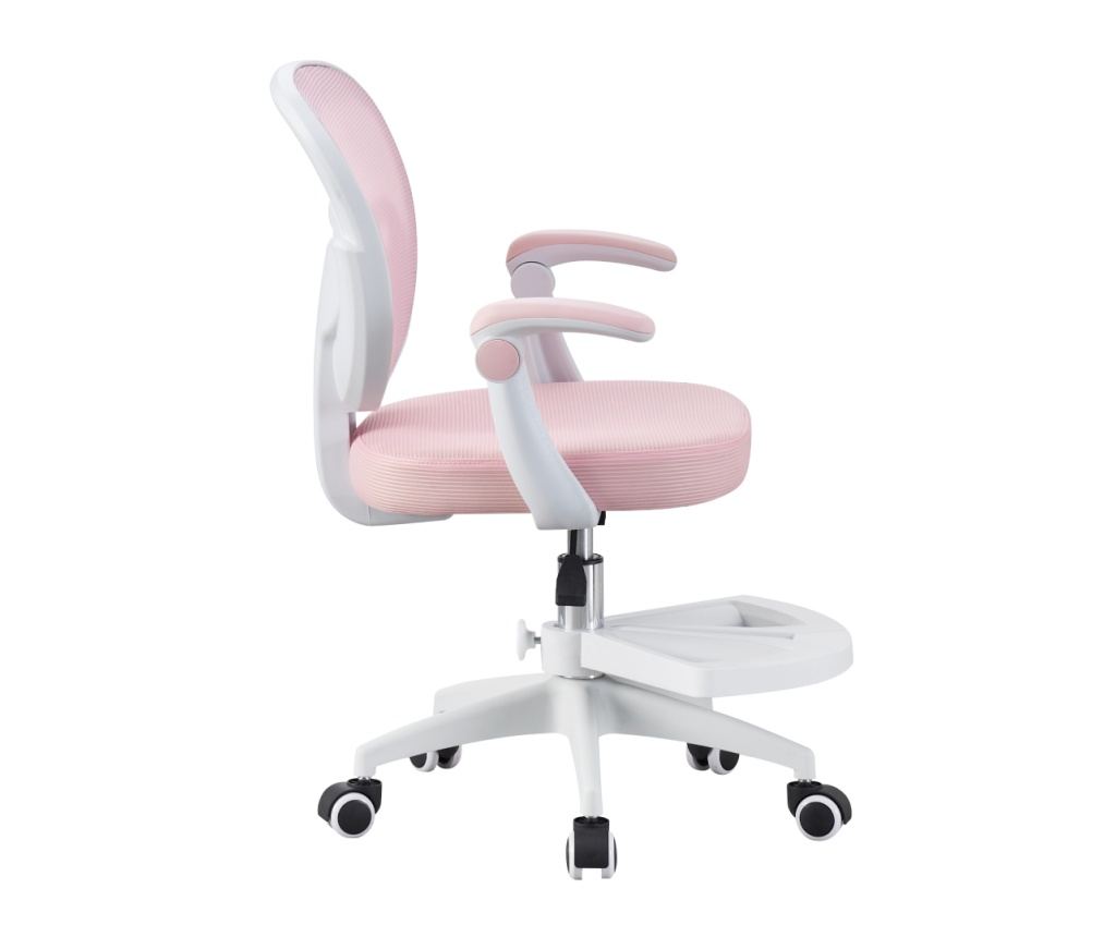 Scaun de birou, hidraulic si pivotant, pentru copii, rotativ cu sezut din spuma, spatar ergonomic, culoare roz - 4