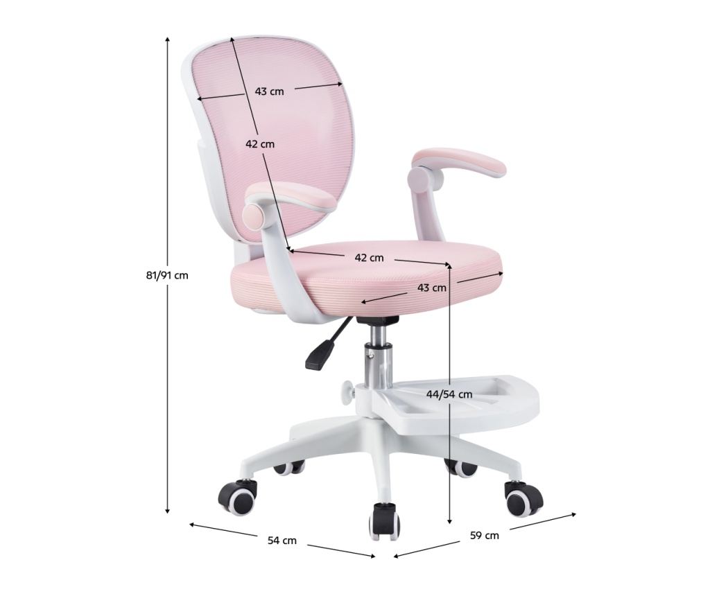 Scaun de birou, hidraulic si pivotant, pentru copii, rotativ cu sezut din spuma, spatar ergonomic, culoare roz - 5