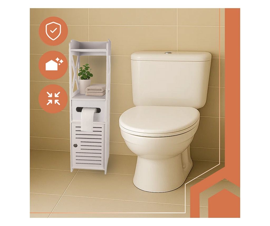 Ruhhy Dulap de baie cu suport pentru hârtie igienică, Design compact, 80x20x20cm - 7