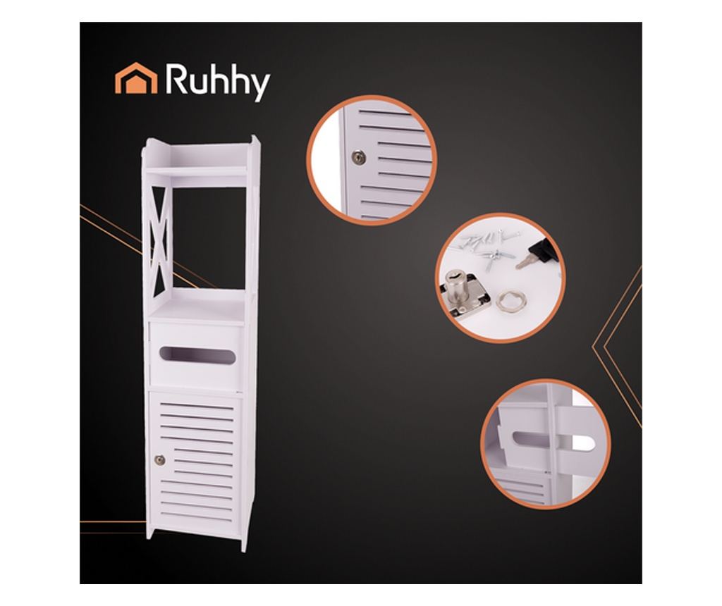Ruhhy Dulap de baie cu suport pentru hârtie igienică, Design compact, 80x20x20cm - 9