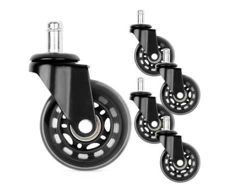 Komplet 5 kolesc za pisarniški stol, premer 6,3 cm, steblo 10 mm