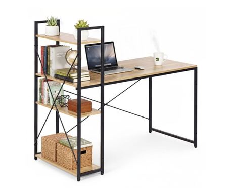 Modernhome Računalni stol s policama i ojačanim metalnim okvirom, 120 cm, bež