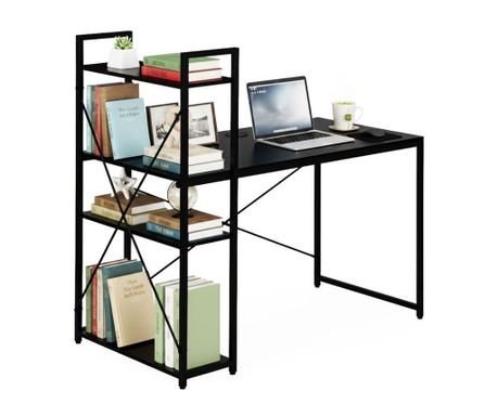 Modernhome Računalni stol s policama i ojačanim metalnim okvirom, 120 cm, crni