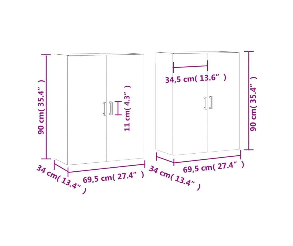 Zidni ormarići, 2 kom, smeđi hrast, 69,5x34x90 cm - 12