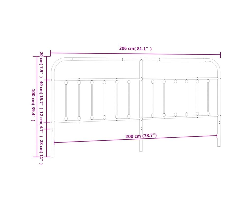 Metalni uzglavlje, crno, 200 cm - 7
