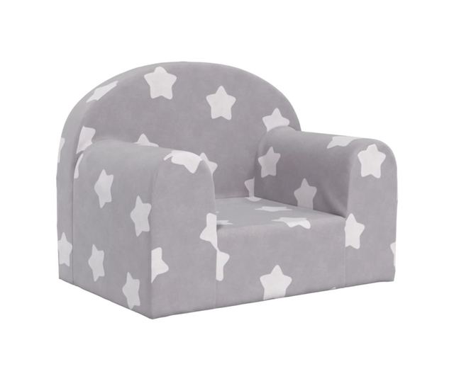 Otroški kavč, svetlo siv z zvezdami, mehak pliš