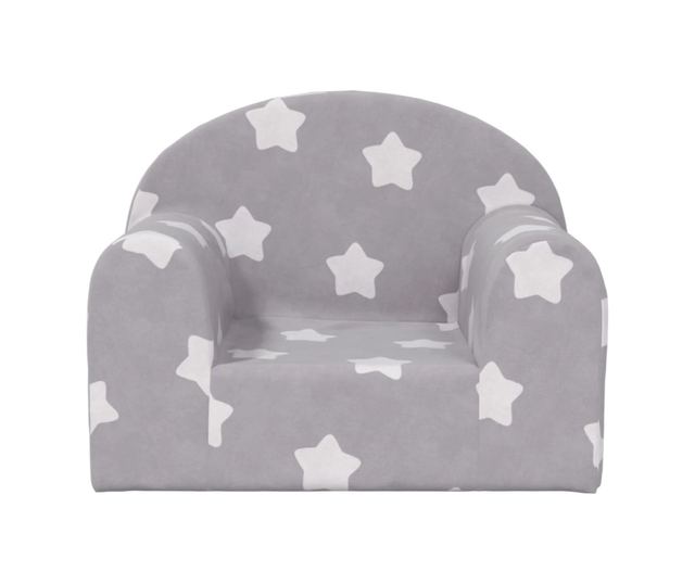Otroški kavč, svetlo siv z zvezdami, mehak pliš