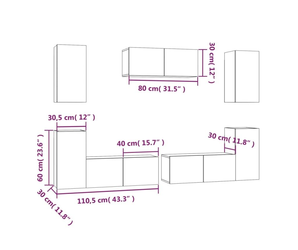 Set TV ormarića, 7 komada, Bijela, Konstruirano drvo - 11