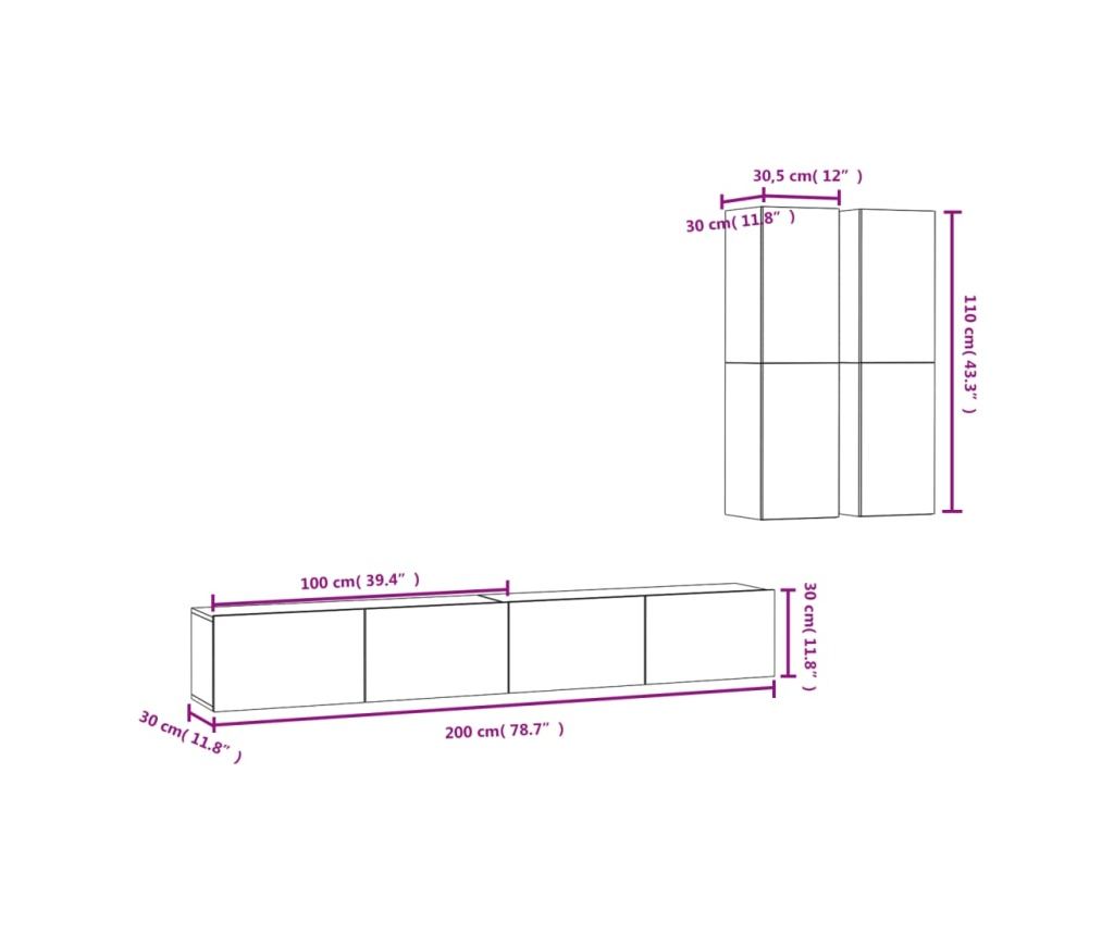 TV omarica, komplet, 4 kosi, betonsko siva, iverna plošča - 12