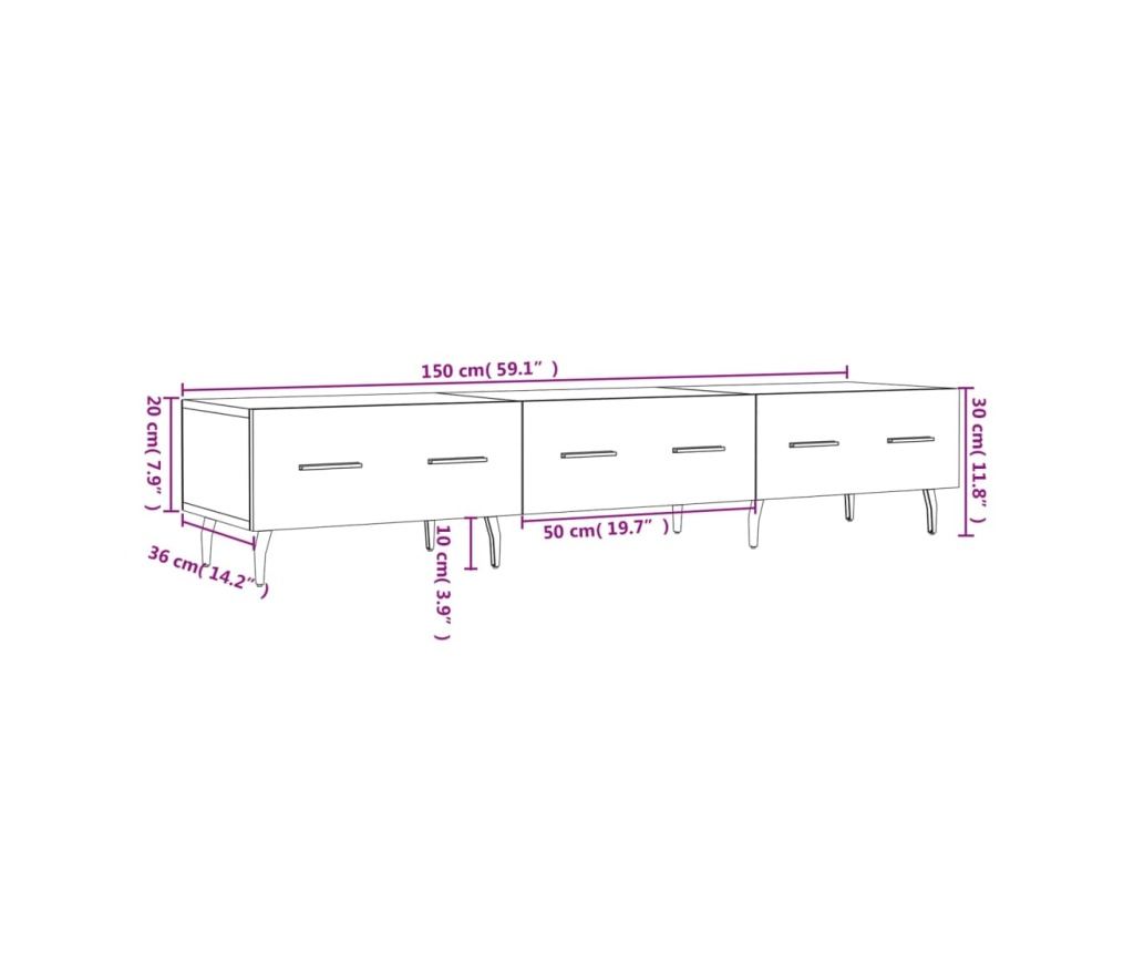 TV Ormarić, Betonsko Siva, 150x36x30 cm, Konstruirano Drvo - 12