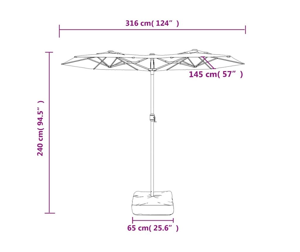 Двоен LED чадър, черен, 316x240 см - 10