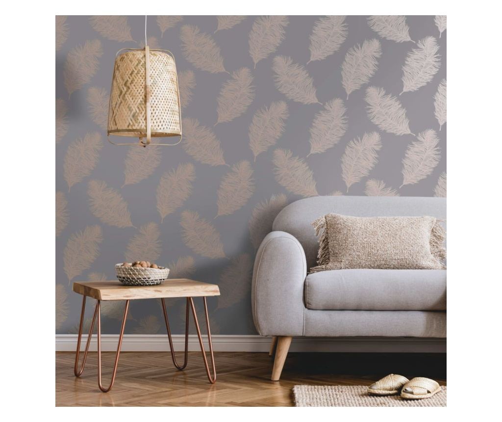 DUTCH WALLCOVERINGS Tapet "Fawning Feather", gri și aur roz - 3
