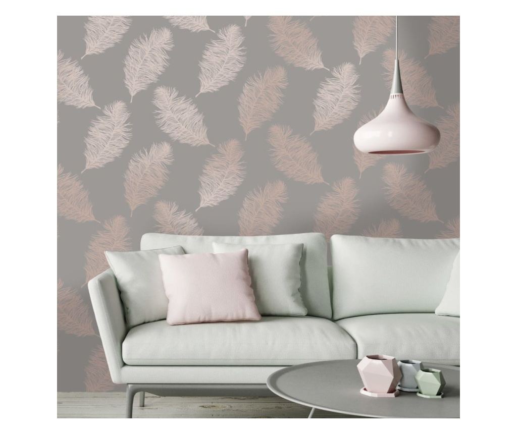 DUTCH WALLCOVERINGS Tapet "Fawning Feather", gri și aur roz - 4