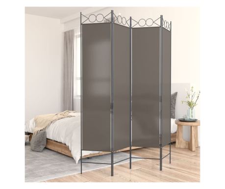 Διαχωριστικό Δωματίου 4 πάνελ, Ανθρακί, 160x220 εκ., Ύφασμα