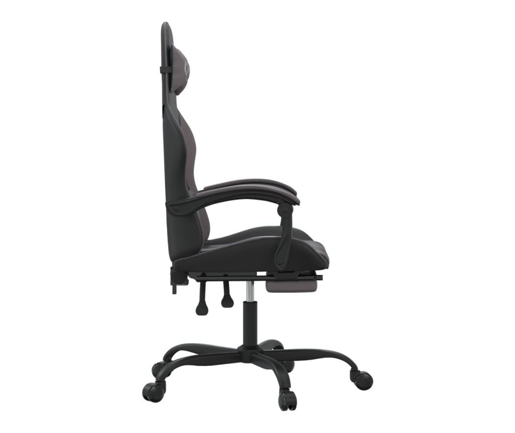 Въртящ се геймърски стол с подложка за крака, черна/сива еко кожа - 4