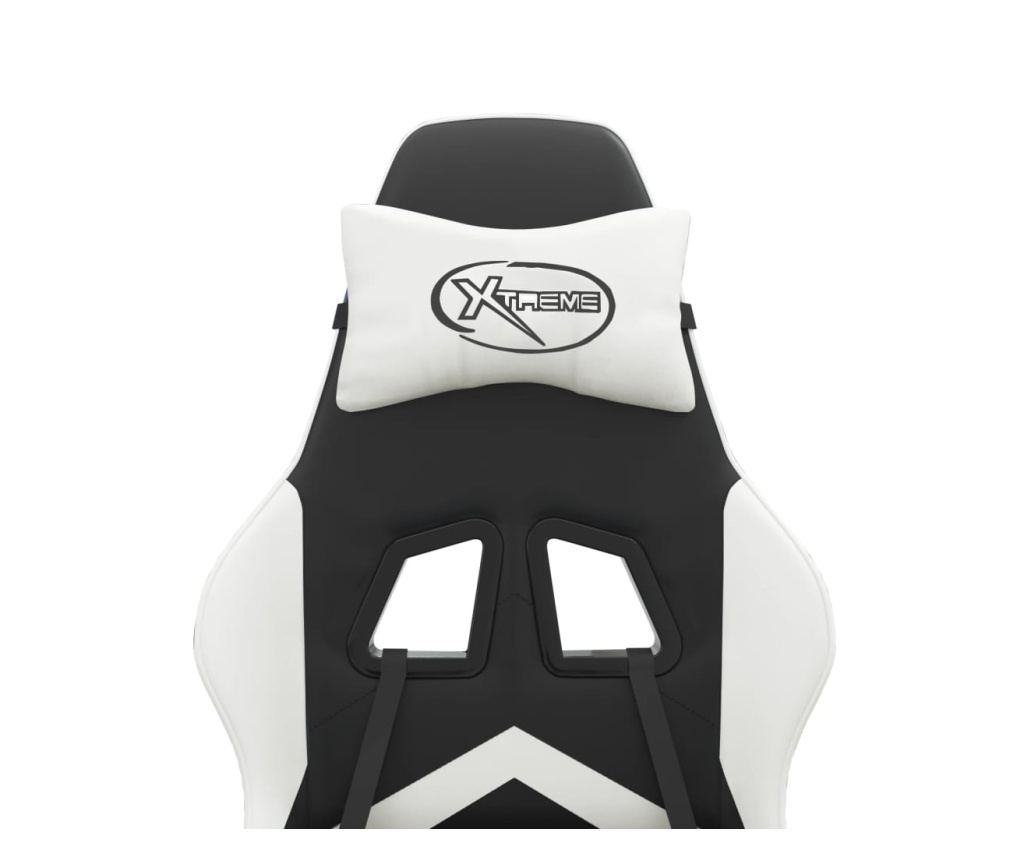 Геймърски стол с подложка за крака, черна/бяла еко кожа - 9