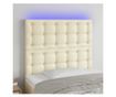 LED Табла за легло, Кремаво, 100x5x118/128 см, Еко кожа thumbnail 1