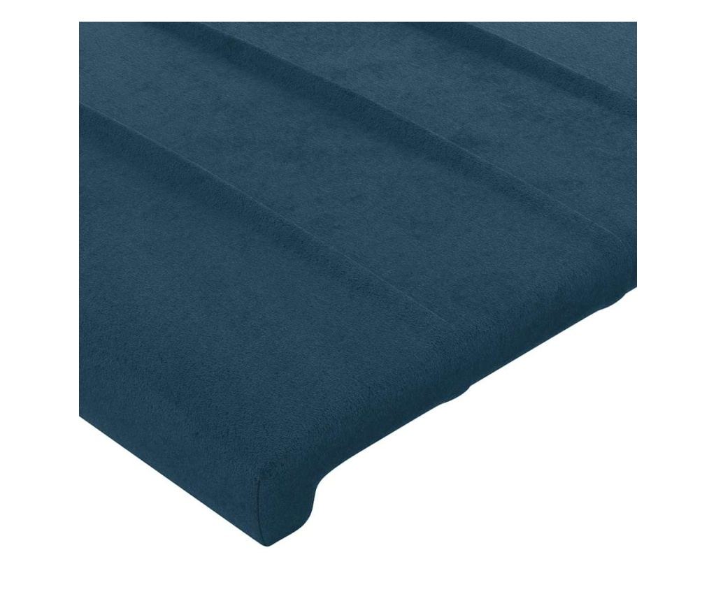 LED Табла за легло, Тъмносиньо, 144x5x118/128 см, Кадифе - 5