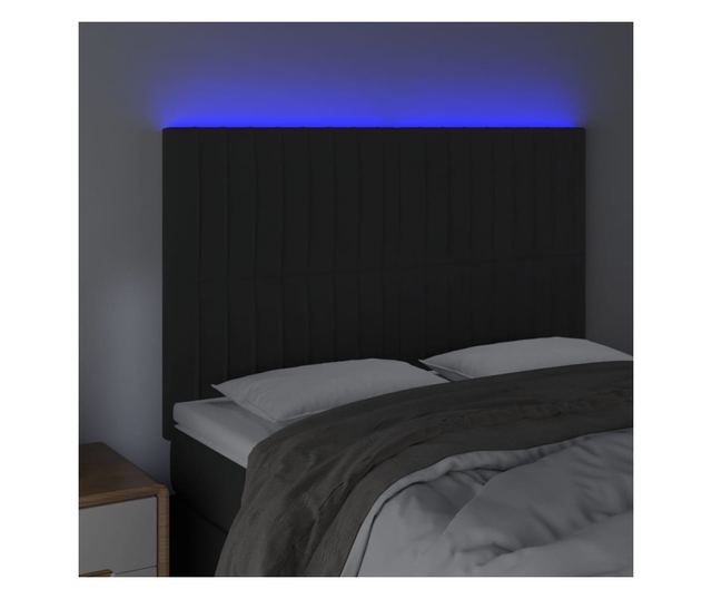 LED Табла за легло, Черно, 144x5x118/128 см, Кадифе