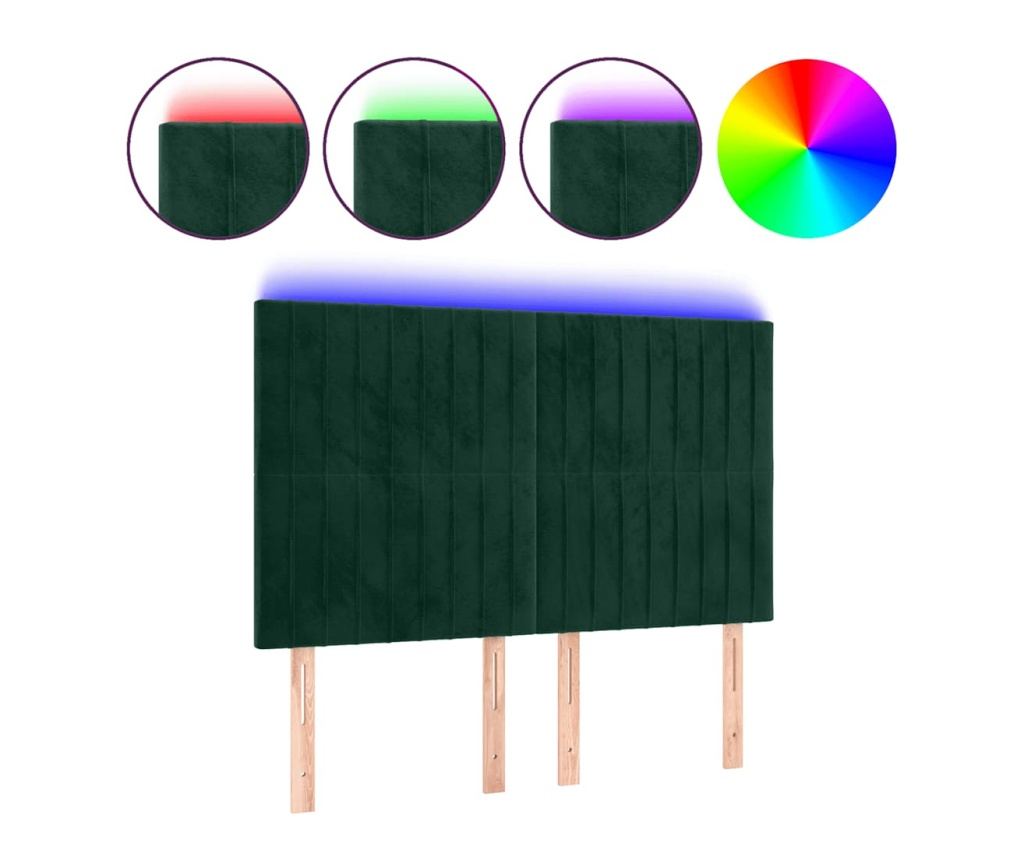 LED Табла за легло, Тъмнозелено, 144x5x118/128 см, Кадифе - 2