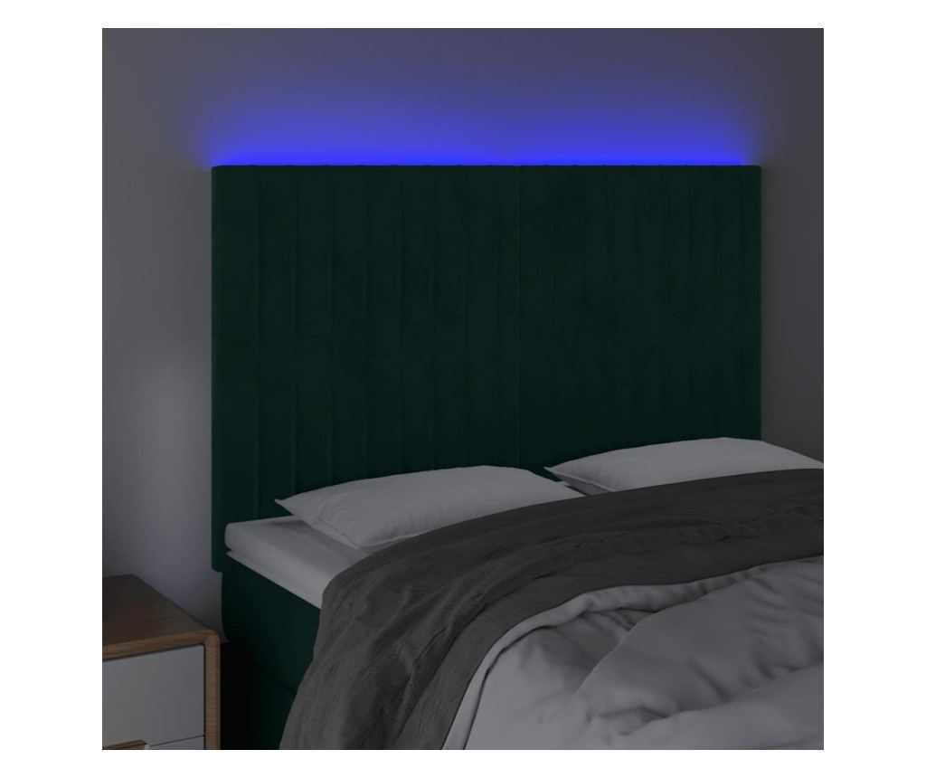 LED Табла за легло, Тъмнозелено, 144x5x118/128 см, Кадифе - 4