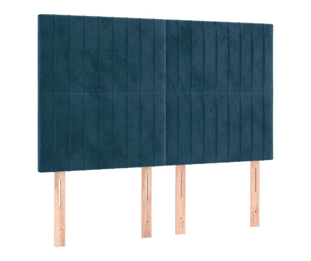 LED Табла за легло, Тъмносиньо, 144x5x118/128 см, Кадифе - 4