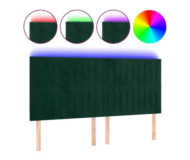 LED Табла за легло, Тъмнозелено, 180x5x118/128 см, Кадифе