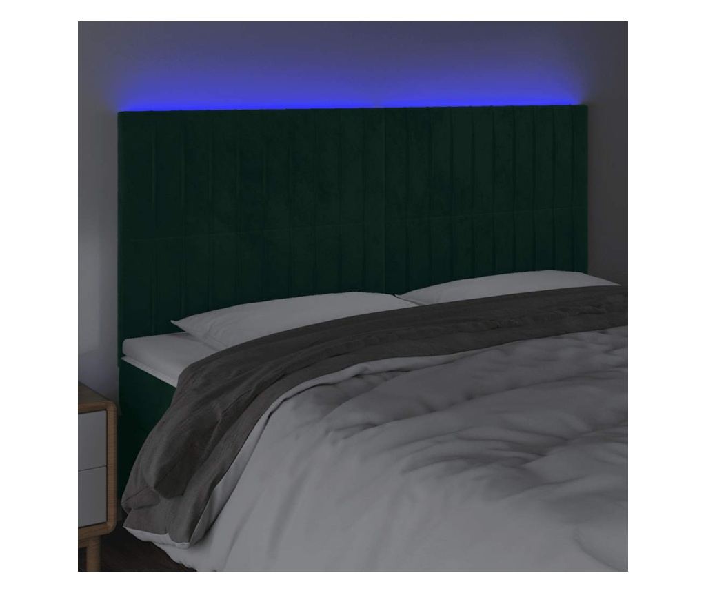 LED Табла за легло, Тъмнозелено, 200x5x118/128 см, Кадифе - 4
