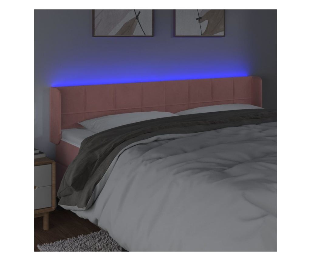 LED vzglavje, roza, 163x16x78/88 cm, žamet - 4