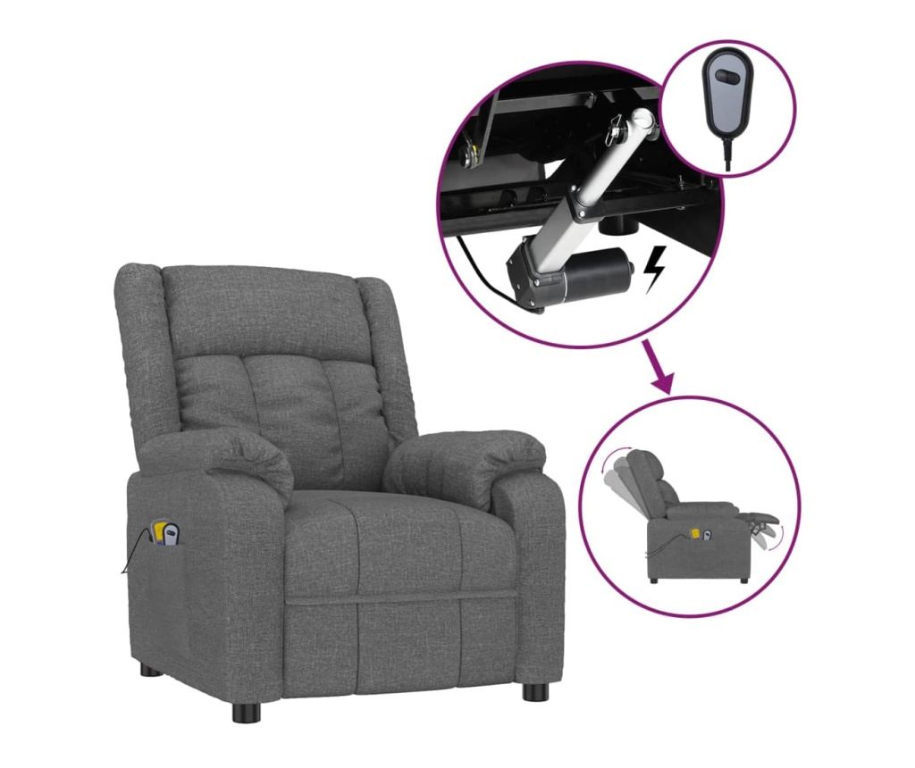 Електрически масажен стол с функция за накланяне, тъмносив, плат - 2