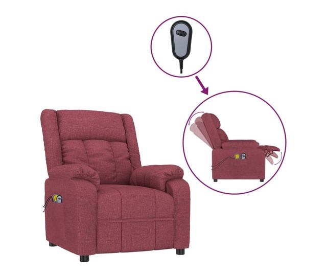 Електрически масажен реклайнер, бордо, текстил