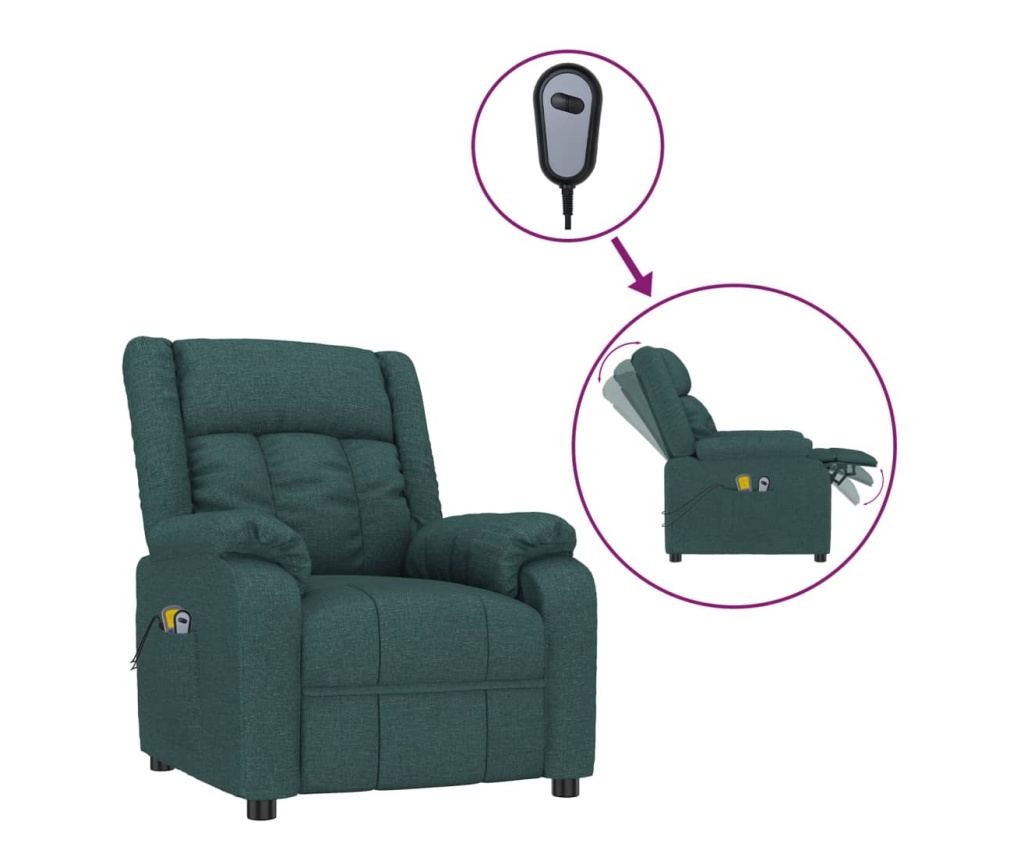 Fotoliu de masaj electric, verde închis, material textil - 2