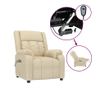 Електрически масажен фотьойл с функция за накланяне, кремав, текстил
