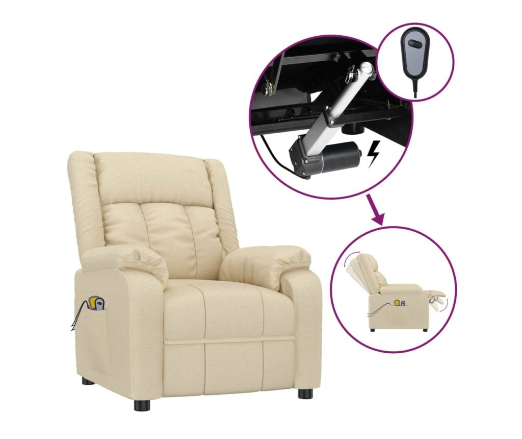 Reclining electric massage armchair, cream, textile - 2