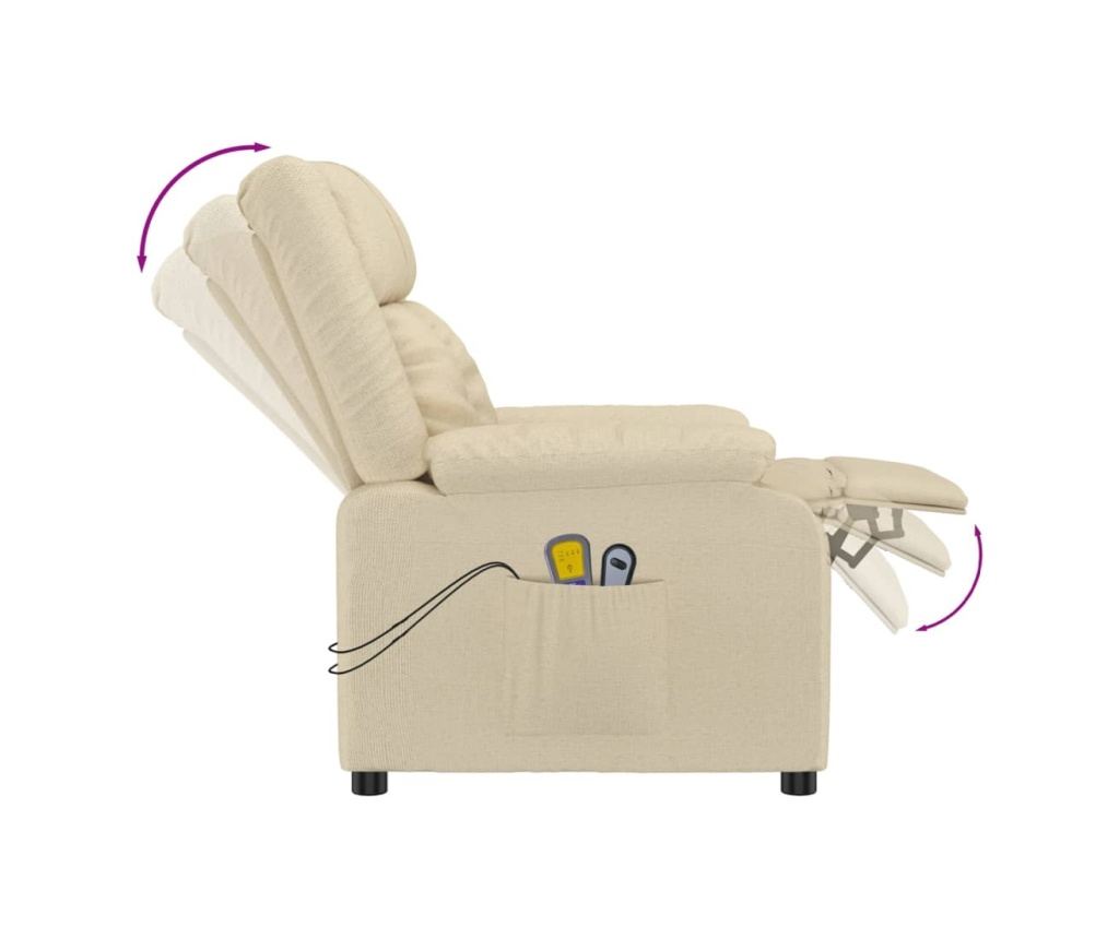 Reclining electric massage armchair, cream, textile - 7