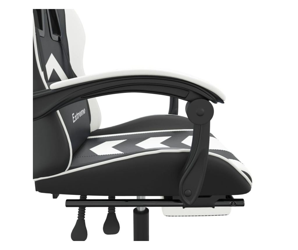 Геймърски стол с подложка за крака, черна/бяла еко кожа - 8