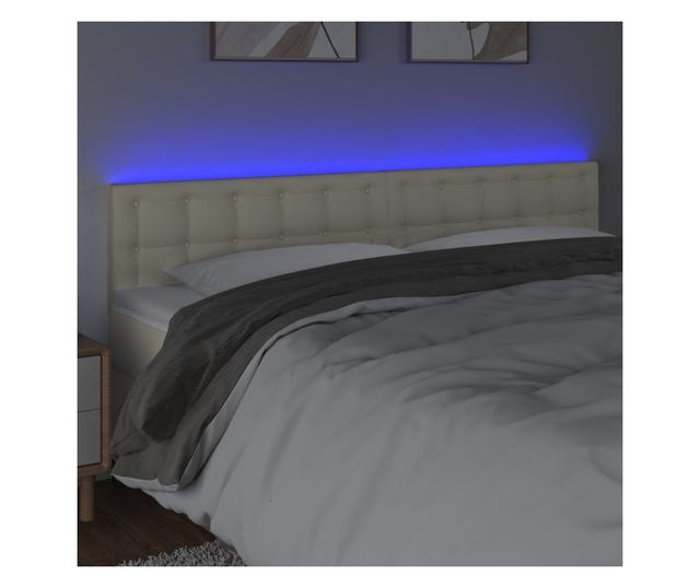 LED Табла за легло, Кремаво, 200x5x78/88 см, Еко кожа