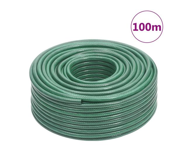 Градински маркуч със свързващ комплект, зелен, 100 м, PVC