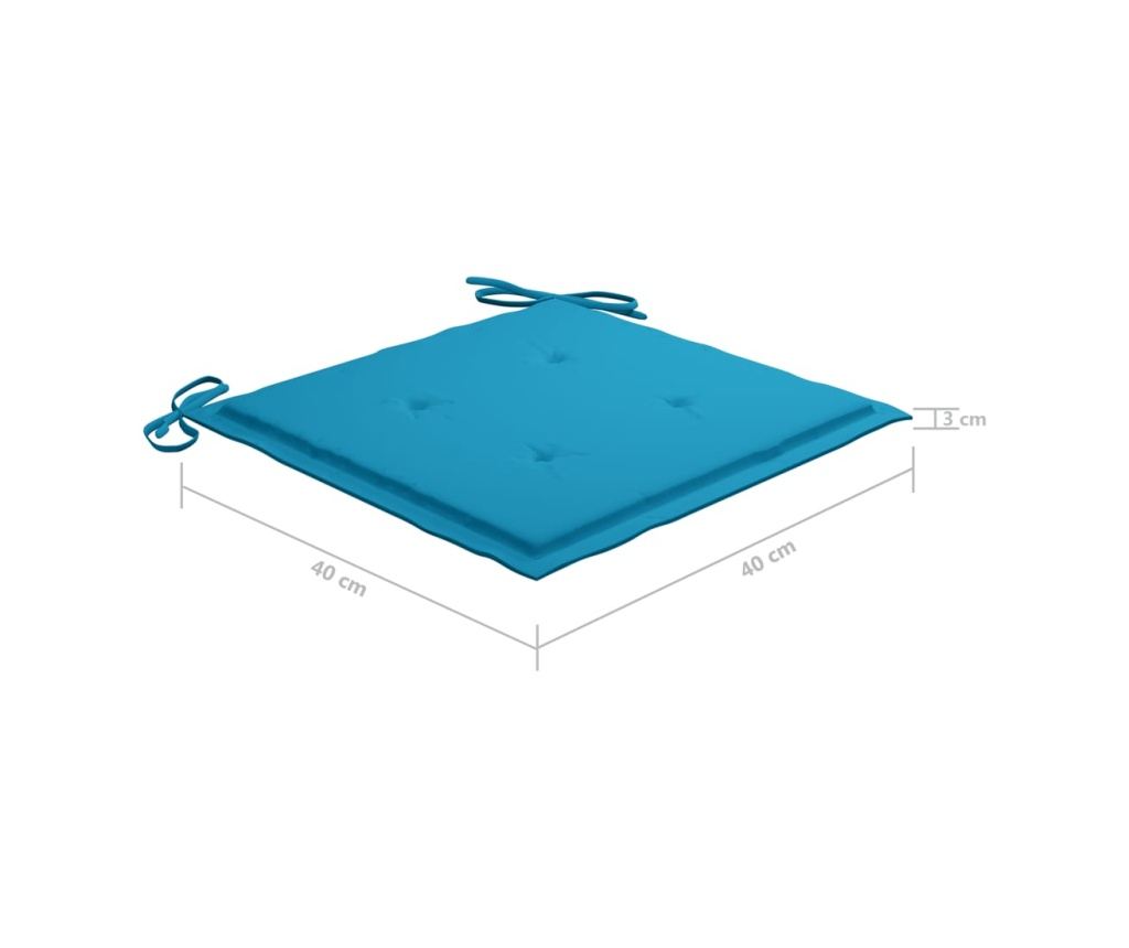 Градински столове със сини възглавници, 4 бр., Масивно дърво тиково дърво - 12