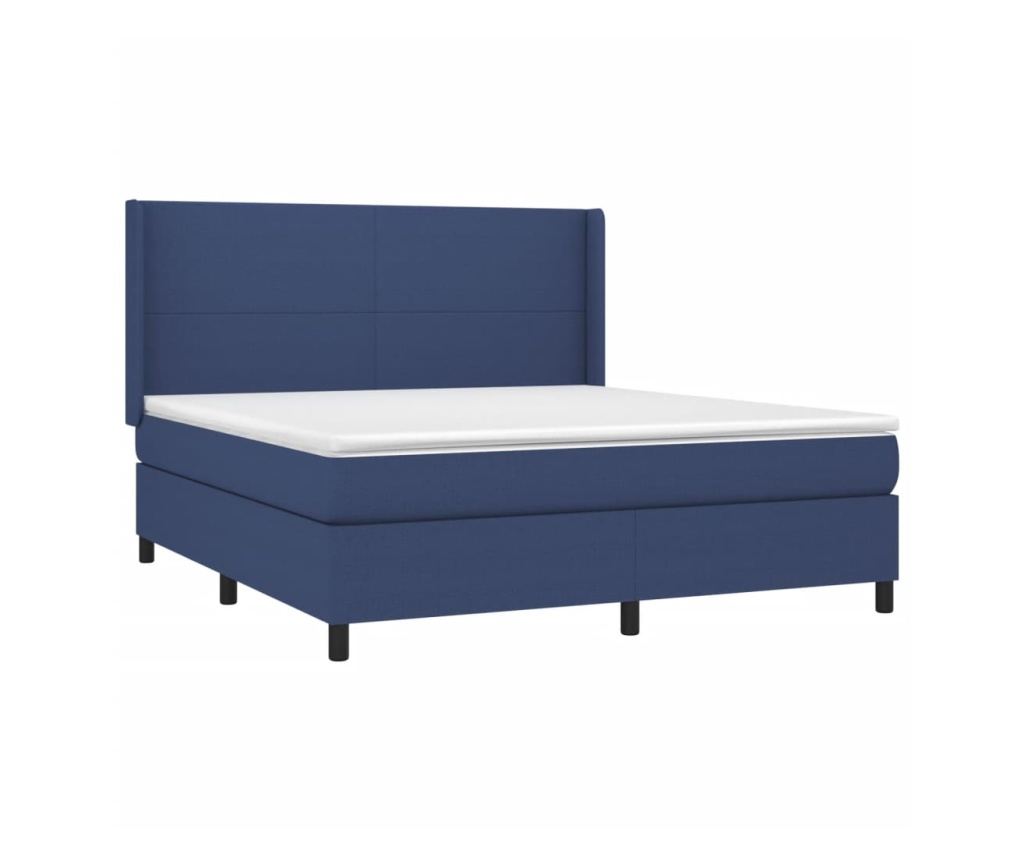Континентално легло с матрак, синьо, 160x200 см, плат - 3