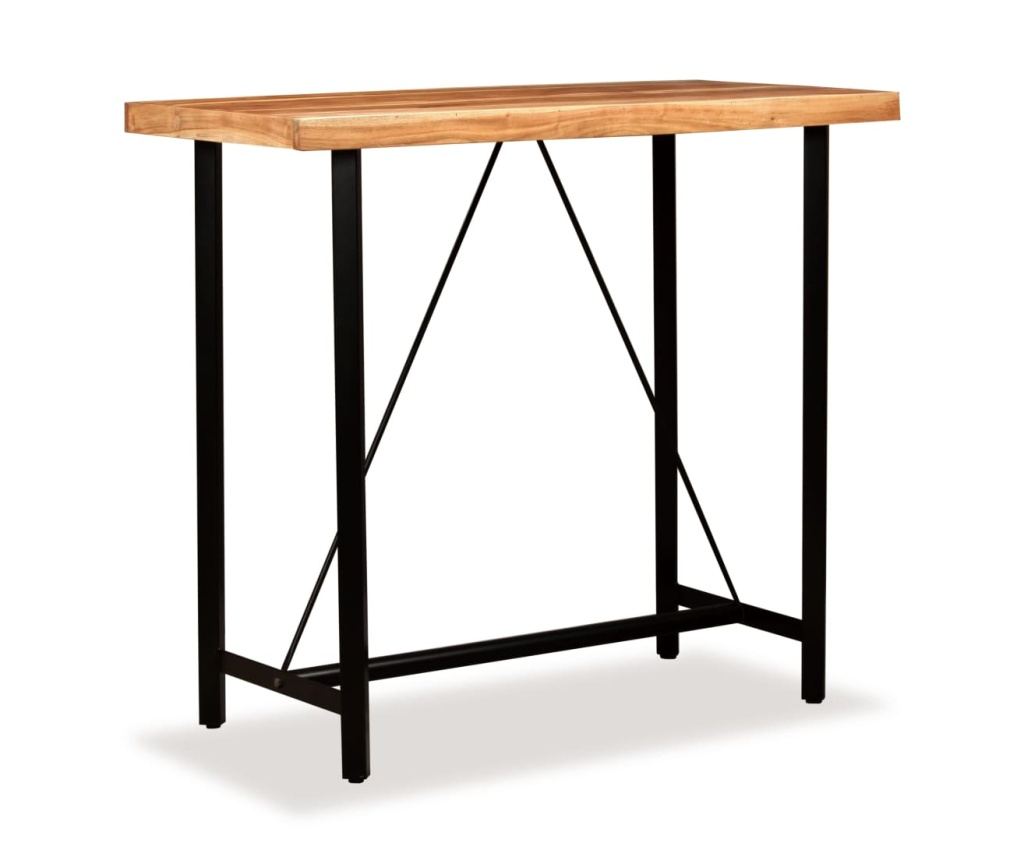 Мебели за бар, комплект от 5 части, масивна акациева дървесина и естествена кожа - 2