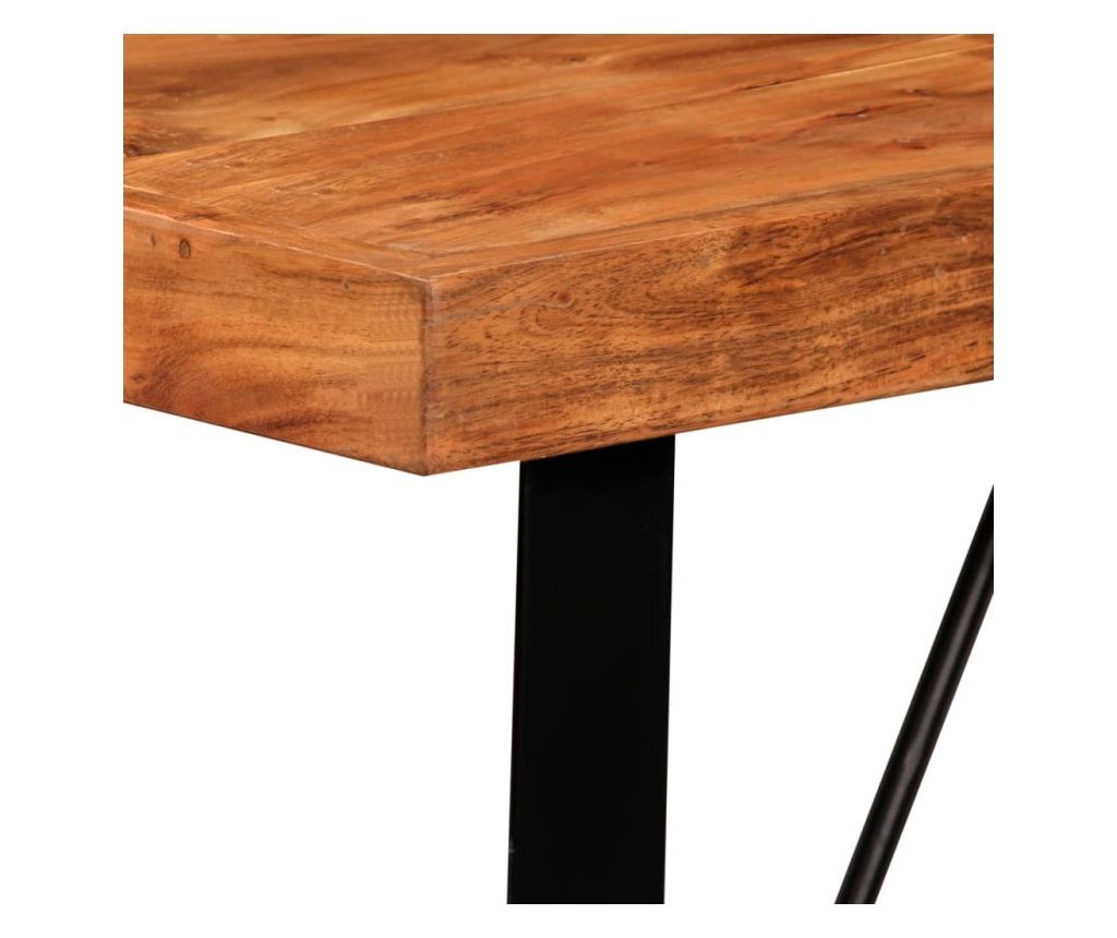 Мебели за бар, комплект от 5 части, масивна акациева дървесина и естествена кожа - 4