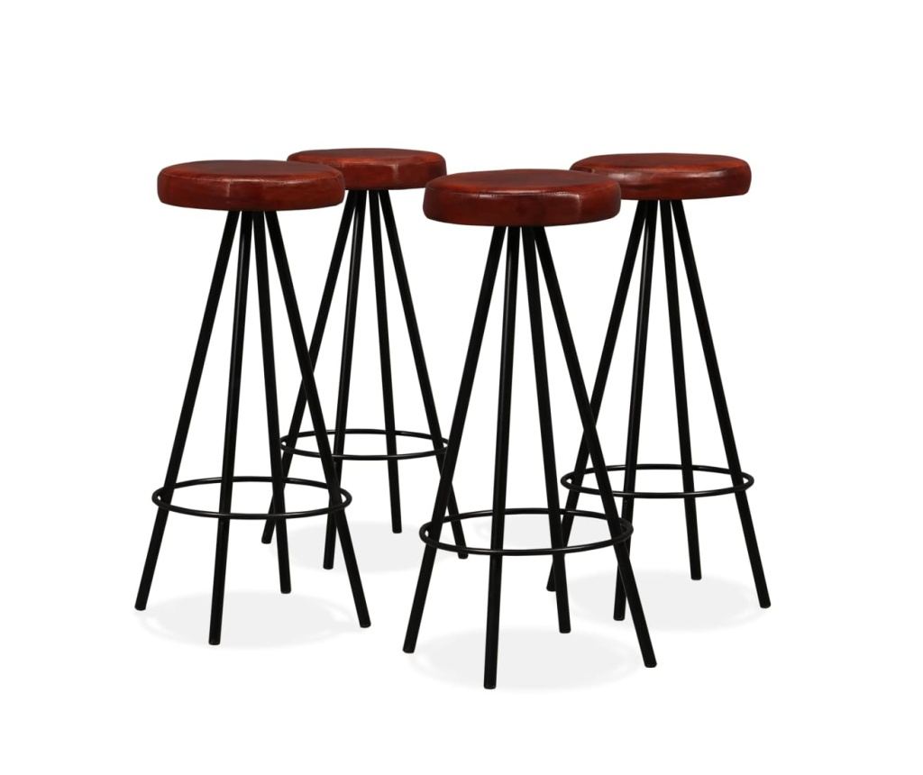 Мебели за бар, комплект от 5 части, масивна акациева дървесина и естествена кожа - 8