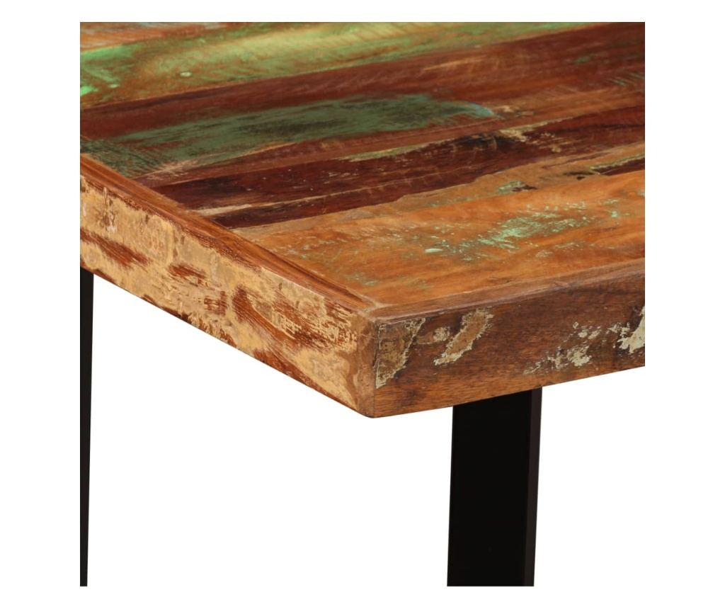 Мебели за бар, комплект от 5 части, масивно рециклирано дърво и естествена кожа - 5