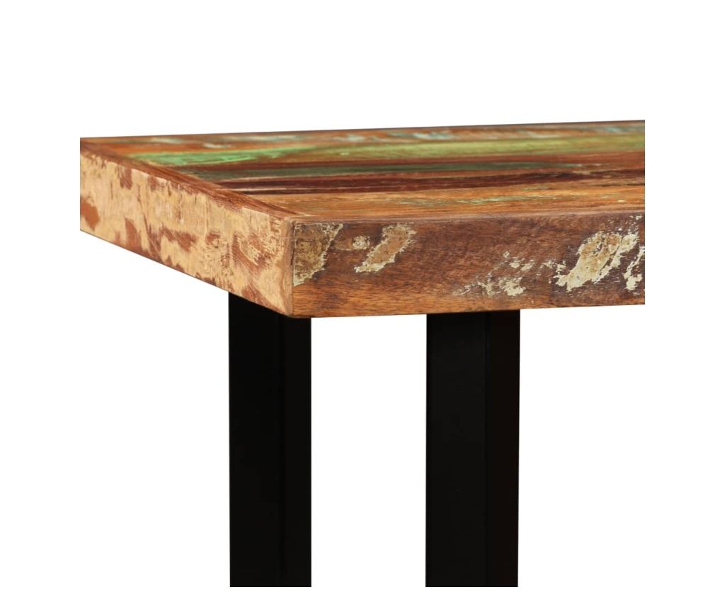 Мебели за бар, комплект от 5 части, масивно рециклирано дърво и естествена кожа - 6