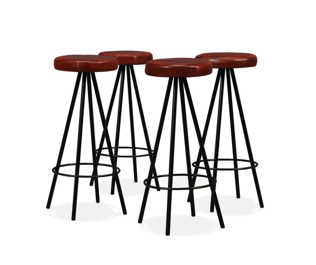 Мебели за бар, комплект от 5 части, масивно рециклирано дърво и естествена кожа - 9