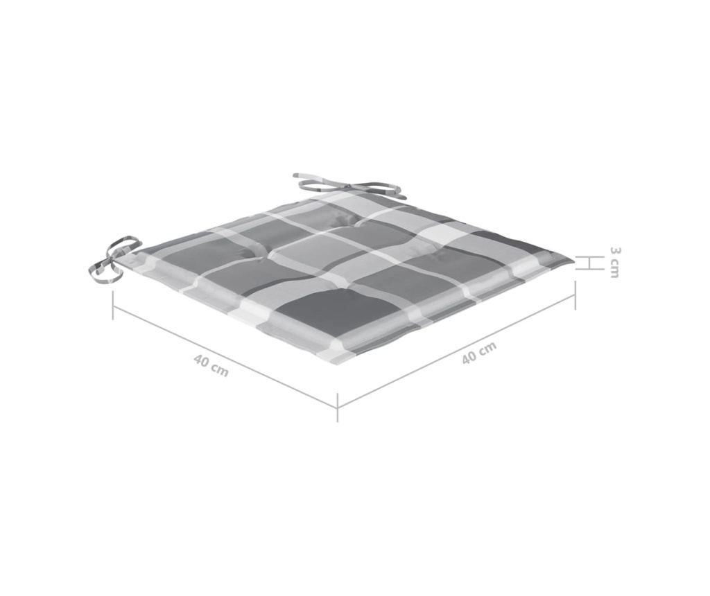 Scaune grădină, perne gri model carouri, 2 buc, lemn masiv tec - 12