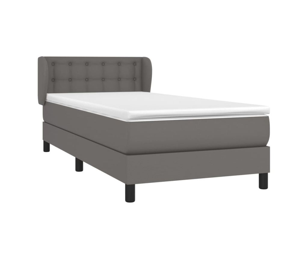 Pat box spring cu saltea, gri, 100x200 cm, piele ecologică - 3