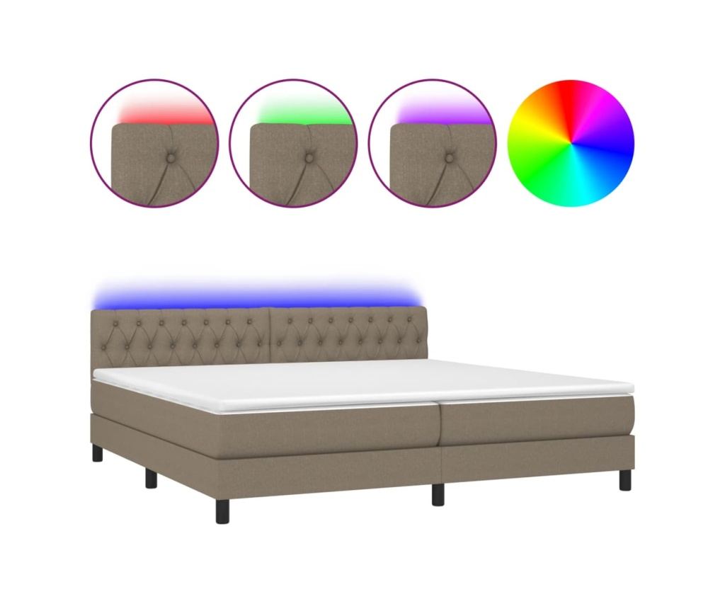 Легло с пружини, матрак и LED, тъмносиво, 200x200 см, текстил - 2